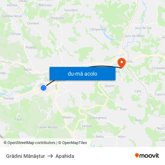 Harta de Grădini Mănăștur către Apahida