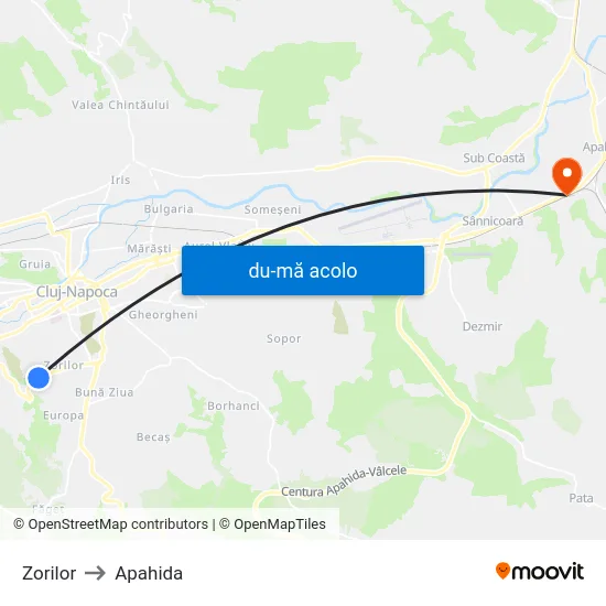 Harta de Zorilor către Apahida