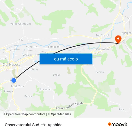 Harta de Observatorului Sud către Apahida