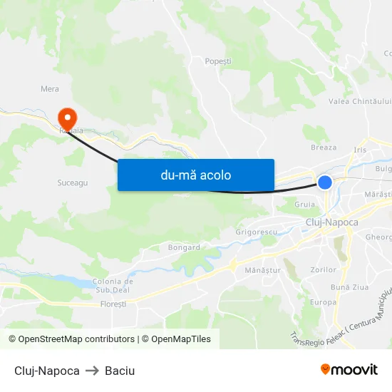 Harta de Cluj-Napoca către Baciu