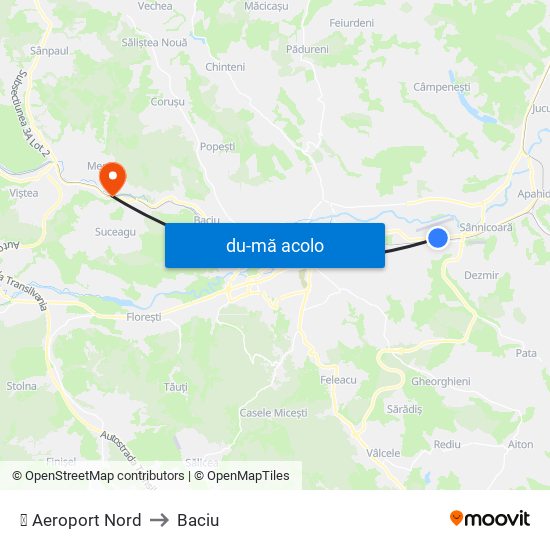 Harta de ✈ Aeroport Nord către Baciu