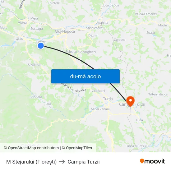 Harta de M-Stejarului (Florești) către Campia Turzii