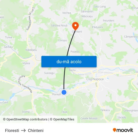 Harta de Floresti către Chinteni
