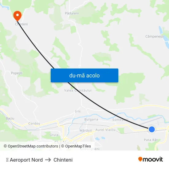 Harta de ✈ Aeroport Nord către Chinteni