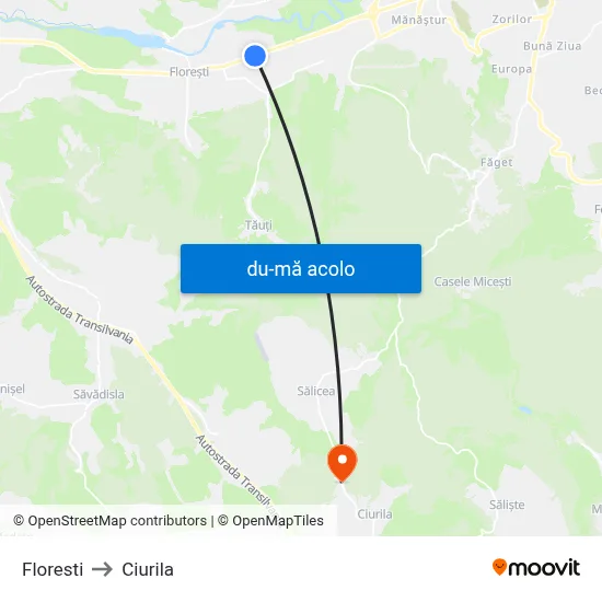 Harta de Floresti către Ciurila