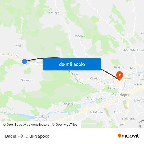 Harta de Baciu către Cluj-Napoca