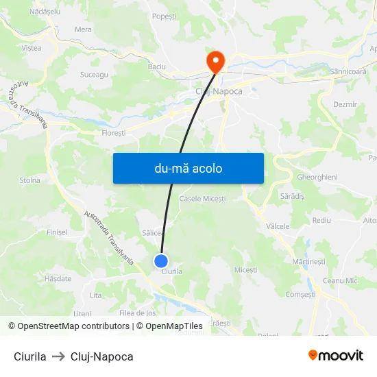 Harta de Ciurila către Cluj-Napoca