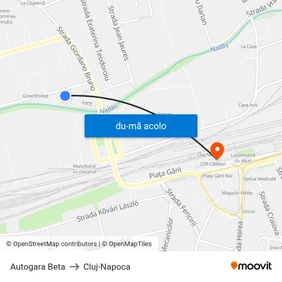 Harta de Autogara Beta către Cluj-Napoca