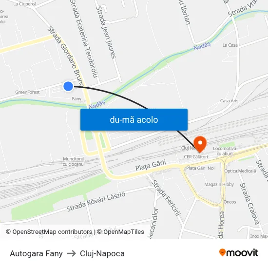 Harta de Autogara Fany către Cluj-Napoca