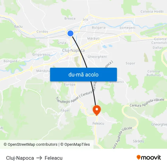 Harta de Cluj-Napoca către Feleacu