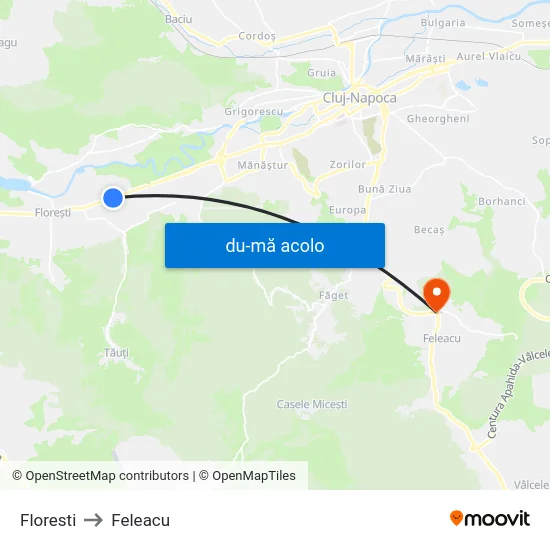Harta de Floresti către Feleacu