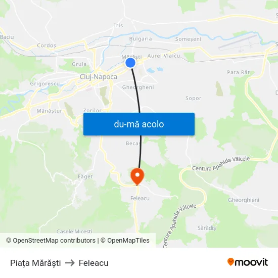 Harta de Piața Mărăști către Feleacu