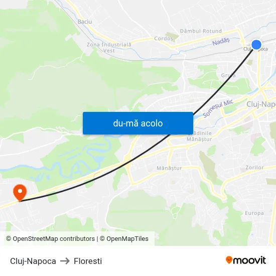 Harta de Cluj-Napoca către Floresti
