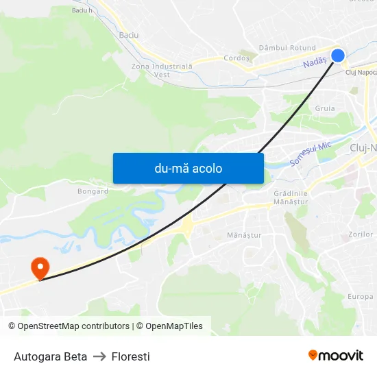 Harta de Autogara Beta către Floresti