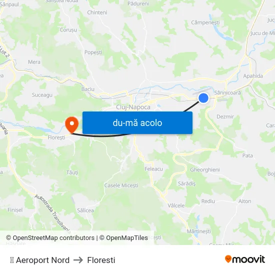 Harta de ✈ Aeroport Nord către Floresti