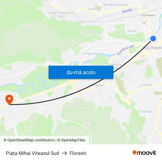 Harta de Piața Mihai Viteazul Sud către Floresti