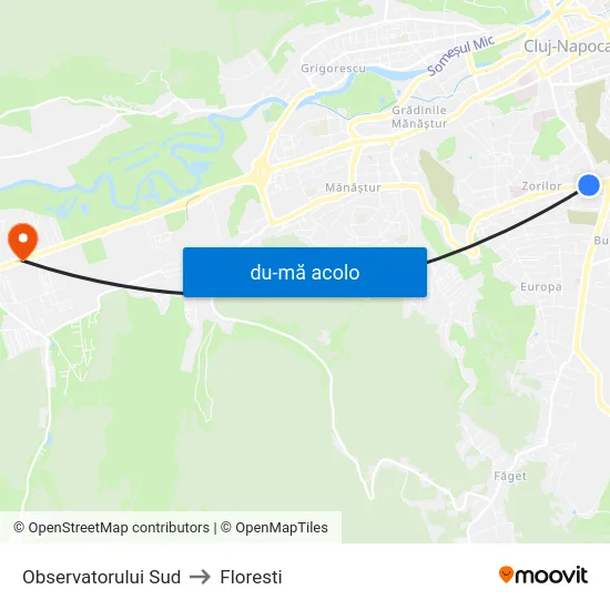 Harta de Observatorului Sud către Floresti
