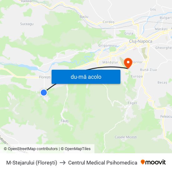 Harta de M-Stejarului (Florești) către Centrul Medical Psihomedica