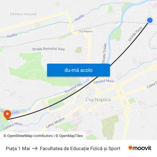 Harta de Piața 1 Mai către Facultatea de Educație Fizică și Sport