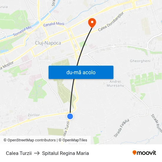 Harta de Calea Turzii către Spitalul Regina Maria