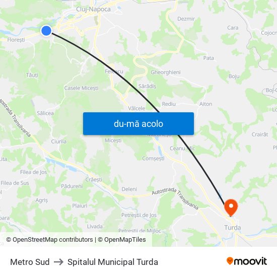 Harta de Metro Sud către Spitalul Municipal Turda