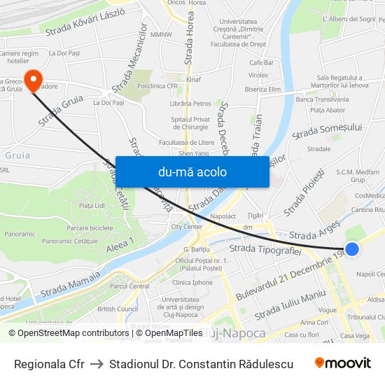 Harta de Regionala Cfr către Stadionul Dr. Constantin Rădulescu