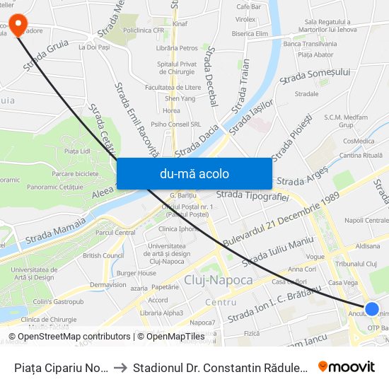 Harta de Piața Cipariu Nord către Stadionul Dr. Constantin Rădulescu