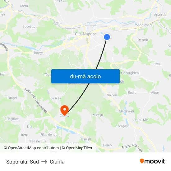 Harta de Soporului Sud către Ciurila