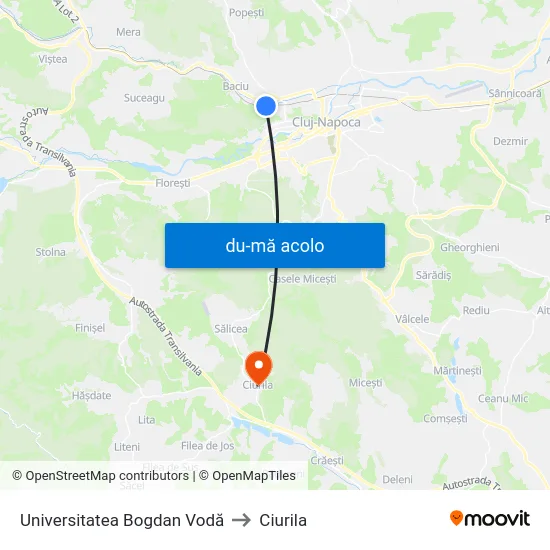 Harta de Universitatea Bogdan Vodă către Ciurila