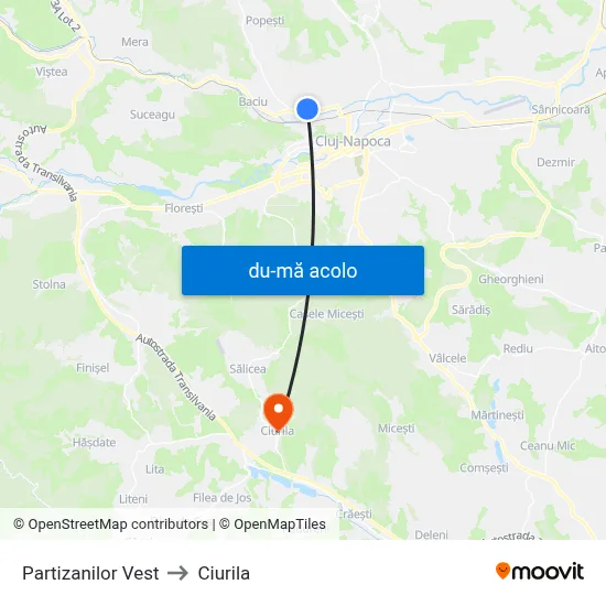 Harta de Partizanilor Vest către Ciurila