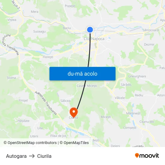 Harta de Autogara către Ciurila