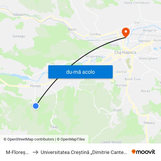 Harta de M-Florești Cetate către Universitatea Creștină „Dimitrie Cantemir” - Facultatea De Drept