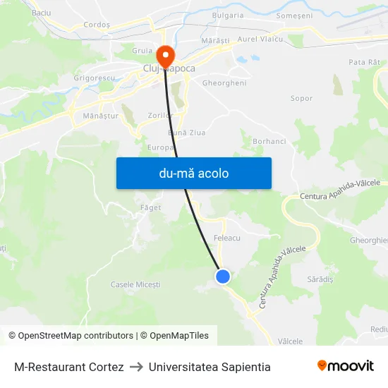 Harta de M-Restaurant Cortez către Universitatea Sapientia