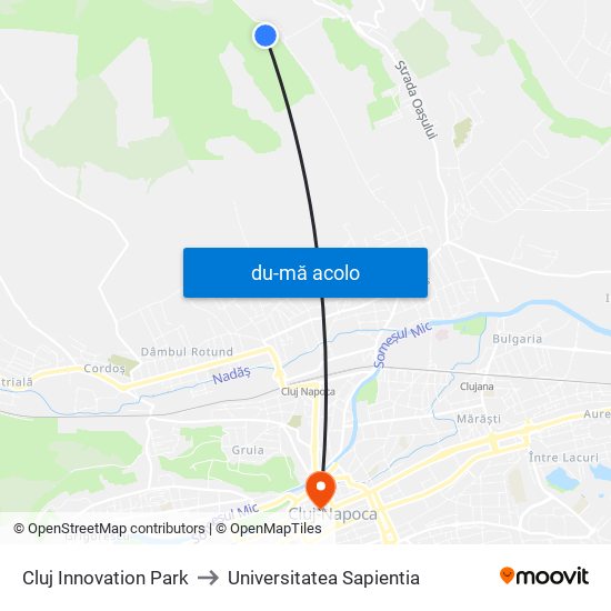 Harta de Cluj Innovation Park către Universitatea Sapientia