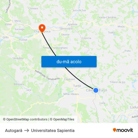 Harta de Autogară către Universitatea Sapientia