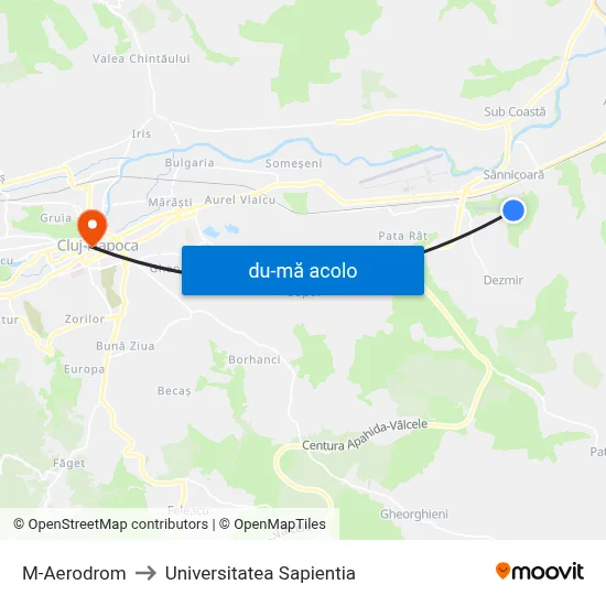 Harta de M-Aerodrom către Universitatea Sapientia