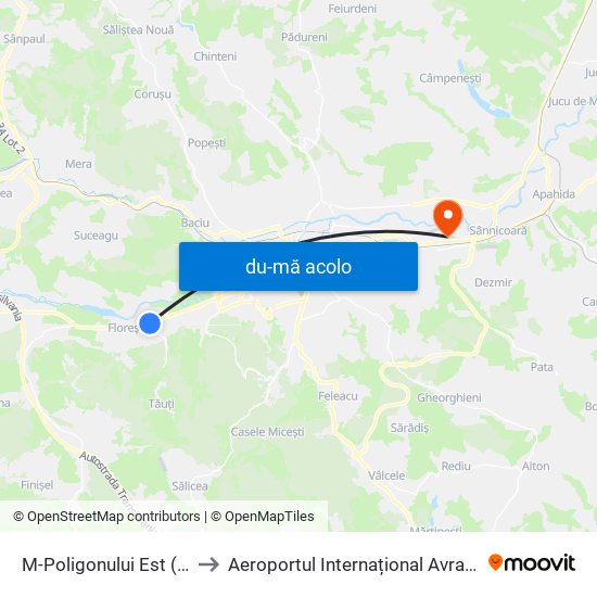 Harta de M-Poligonului Est (Florești) către Aeroportul Internațional Avram Iancu Cluj