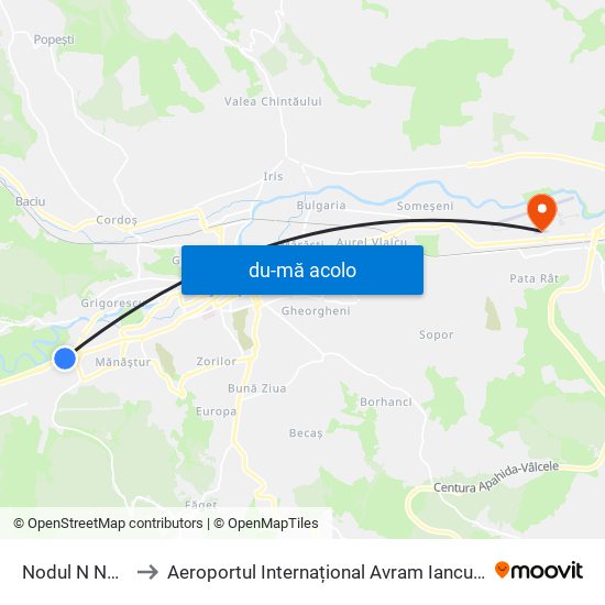 Harta de Nodul N Nord către Aeroportul Internațional Avram Iancu Cluj