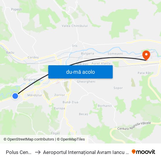 Harta de Polus Center către Aeroportul Internațional Avram Iancu Cluj