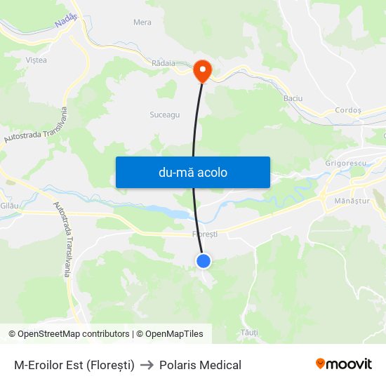 Harta de M-Eroilor Est (Florești) către Polaris Medical