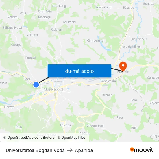 Harta de Universitatea Bogdan Vodă către Apahida