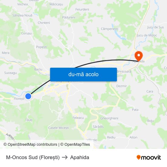 Harta de M-Oncos Sud (Florești) către Apahida