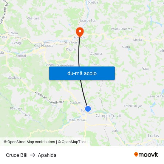 Harta de Cruce Băi către Apahida