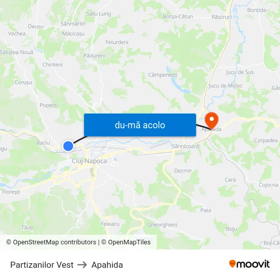 Harta de Partizanilor Vest către Apahida