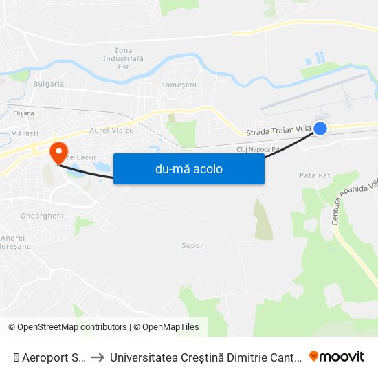 Harta de ✈ Aeroport Sud către Universitatea Creștină Dimitrie Cantemir