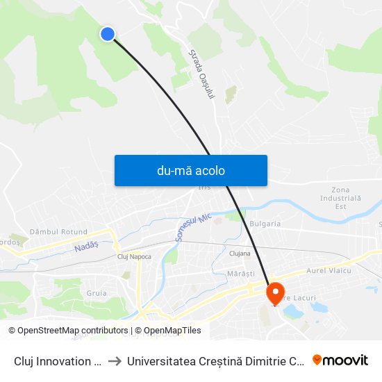 Harta de Cluj Innovation Park către Universitatea Creștină Dimitrie Cantemir