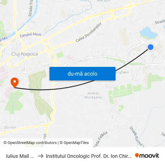 Harta de Iulius Mall Est către Institutul Oncologic Prof. Dr. Ion Chiricuță