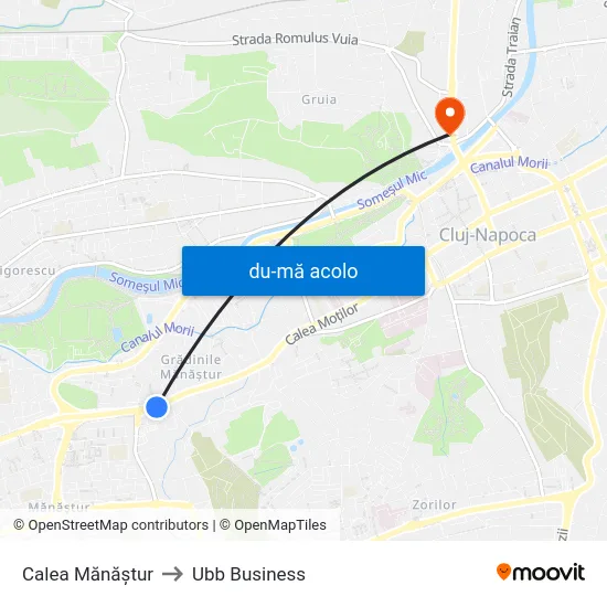 Harta de Calea Mănăștur către Ubb Business