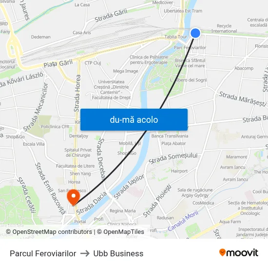 Harta de Parcul Feroviarilor către Ubb Business