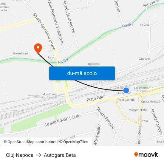 Harta de Cluj-Napoca către Autogara Beta